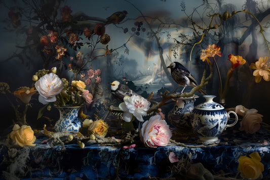 Flourishing Flock - Bloemen schilderij- plexiglas schilderij - kunst