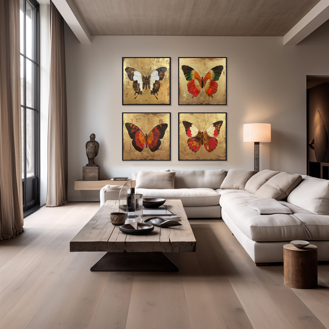 Kleurrijke Vlinders 4 luik- plexiglas schilderij - kunst