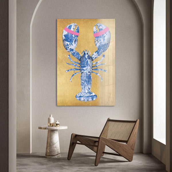 Lobster Royal Blue Pink verticaal- plexiglas schilderij - kunst