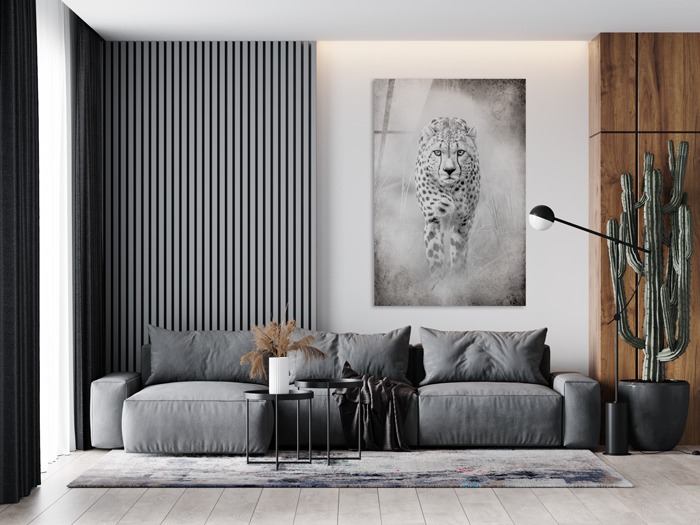 African cheetah - Zwart wit schilderij- plexiglas schilderij - kunst