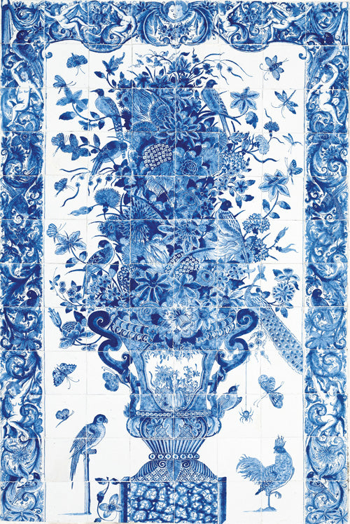 Blue Birds on a tile - Bloemen schilderij- plexiglas schilderij - kunst