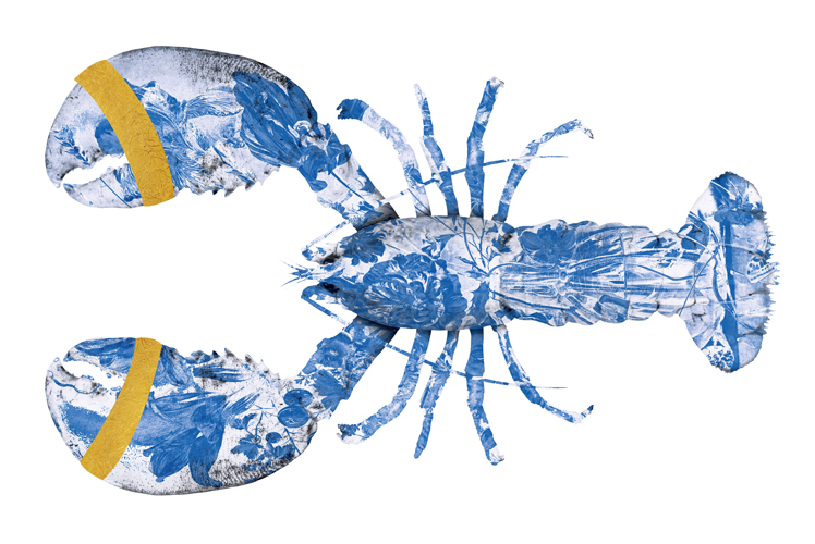 Lobster Delfts Blauw horizontaal- plexiglas schilderij - kunst