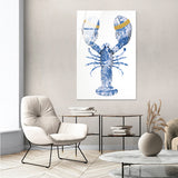 Lobster Delfts Blauw Verticaal- plexiglas schilderij - kunst