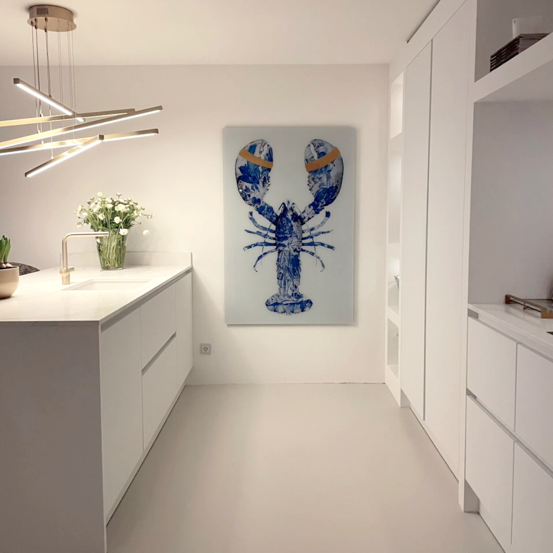 Lobster Delfts Blauw Verticaal- plexiglas schilderij - kunst